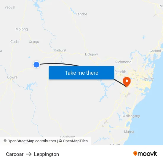 Carcoar to Leppington map