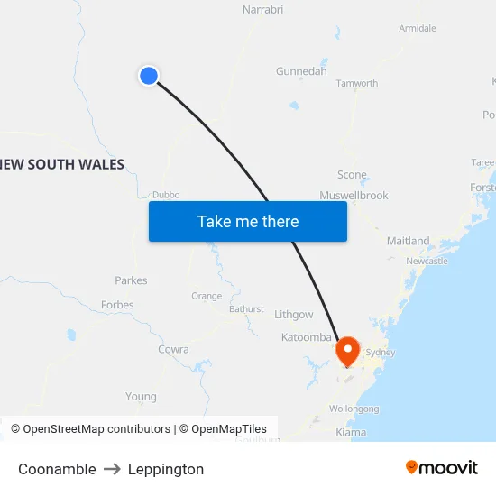 Coonamble to Leppington map