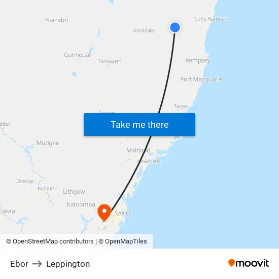Ebor to Leppington map