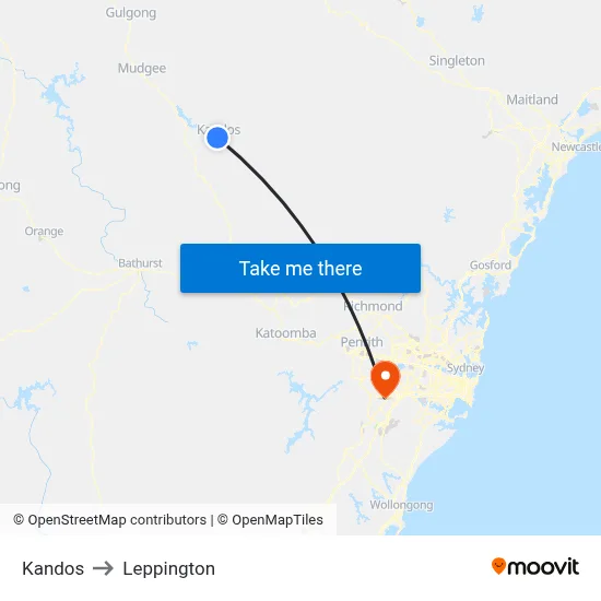 Kandos to Leppington map
