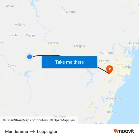Mandurama to Leppington map