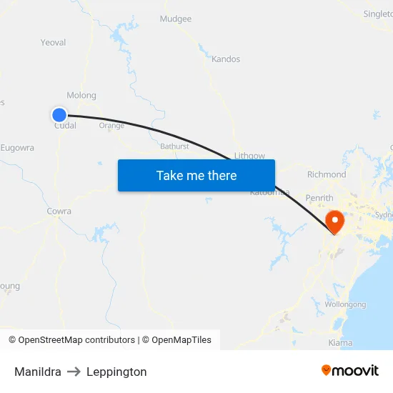 Manildra to Leppington map