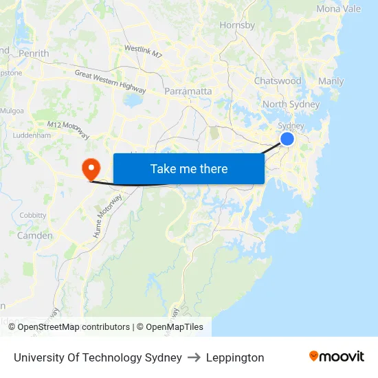 University Of Technology Sydney to Leppington map