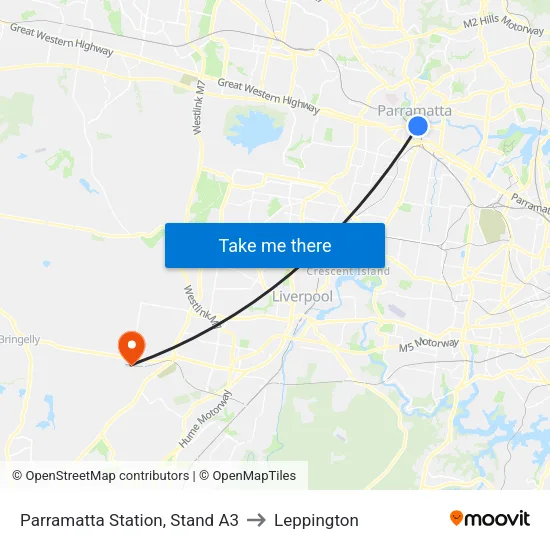 Parramatta Station, Stand A3 to Leppington map