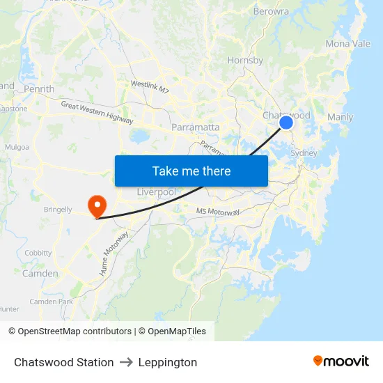 Chatswood Station to Leppington map