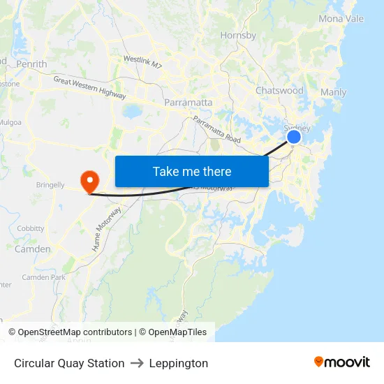 Circular Quay Station to Leppington map