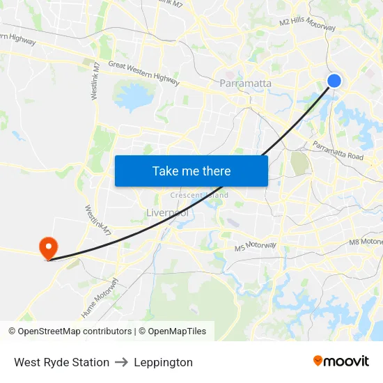 West Ryde Station to Leppington map