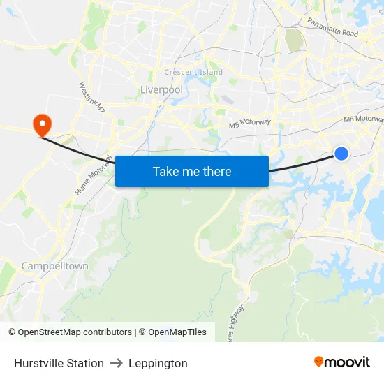 Hurstville Station to Leppington map