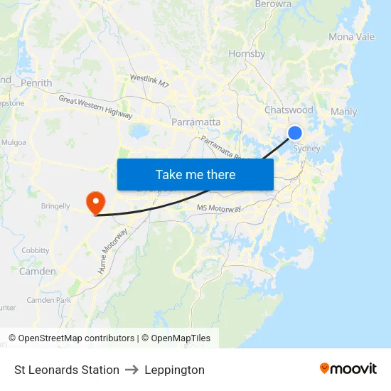 St Leonards Station to Leppington map