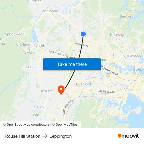 Rouse Hill Station to Leppington map
