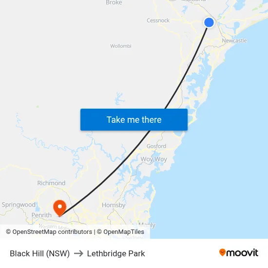 Black Hill (NSW) to Lethbridge Park map