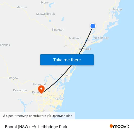 Booral (NSW) to Lethbridge Park map