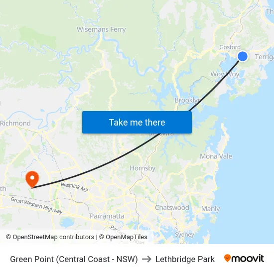 Green Point (Central Coast - NSW) to Lethbridge Park map
