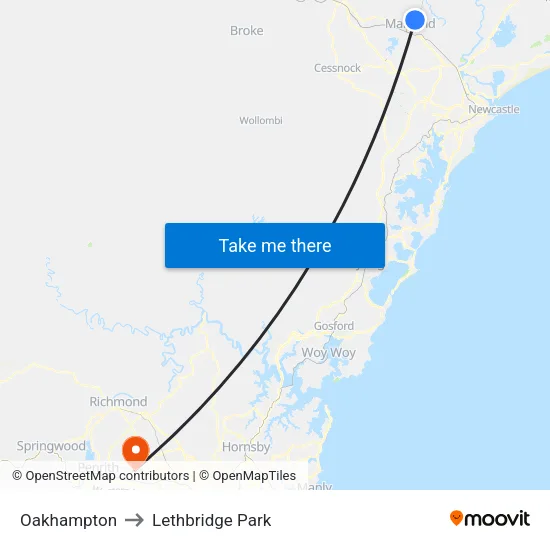 Oakhampton to Lethbridge Park map