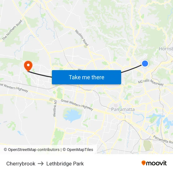 Cherrybrook to Lethbridge Park map