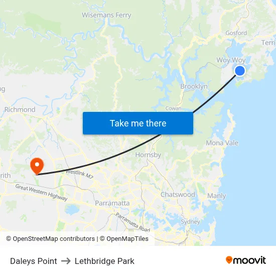 Daleys Point to Lethbridge Park map