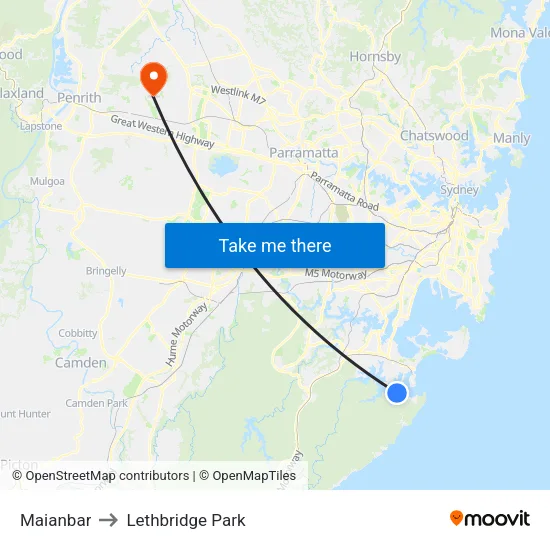 Maianbar to Lethbridge Park map