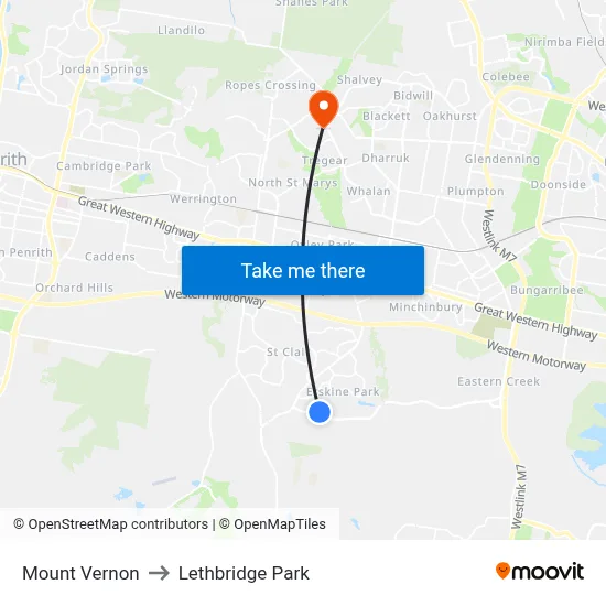 Mount Vernon to Lethbridge Park map