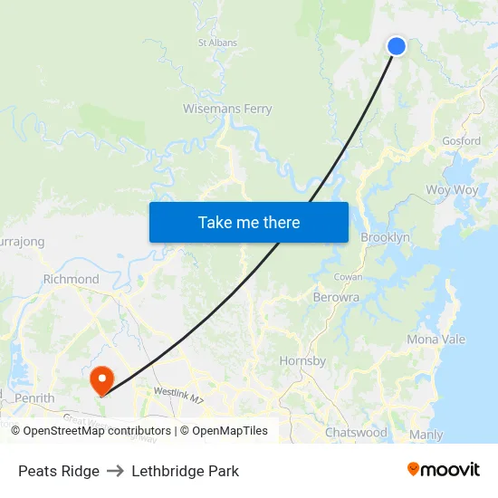 Peats Ridge to Lethbridge Park map