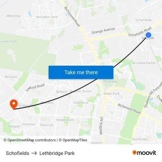 Schofields to Lethbridge Park map