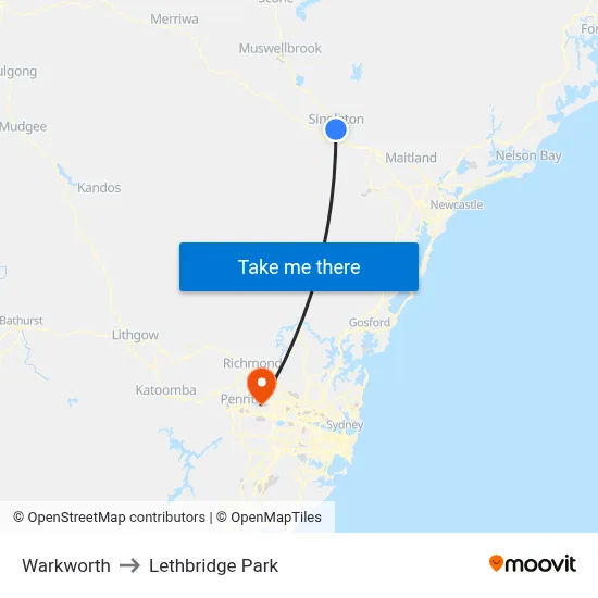 Warkworth to Lethbridge Park map