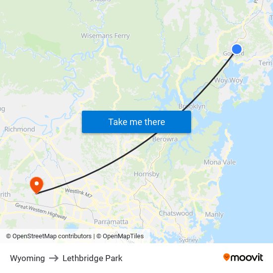 Wyoming to Lethbridge Park map