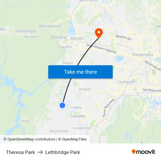 Theresa Park to Lethbridge Park map