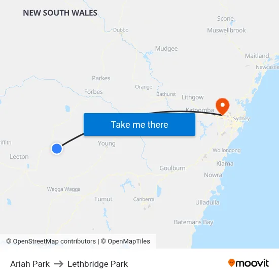 Ariah Park to Lethbridge Park map