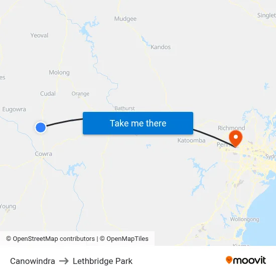 Canowindra to Lethbridge Park map