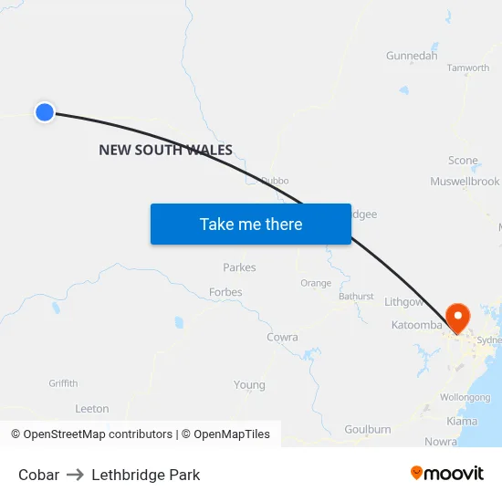 Cobar to Lethbridge Park map