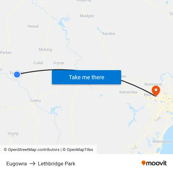 Eugowra to Lethbridge Park map