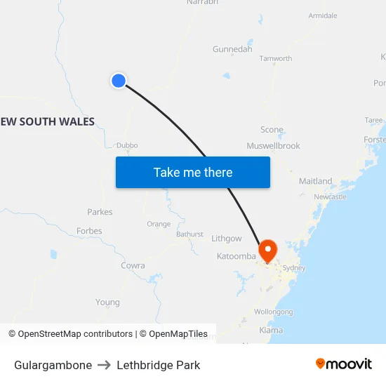 Gulargambone to Lethbridge Park map