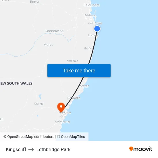 Kingscliff to Lethbridge Park map