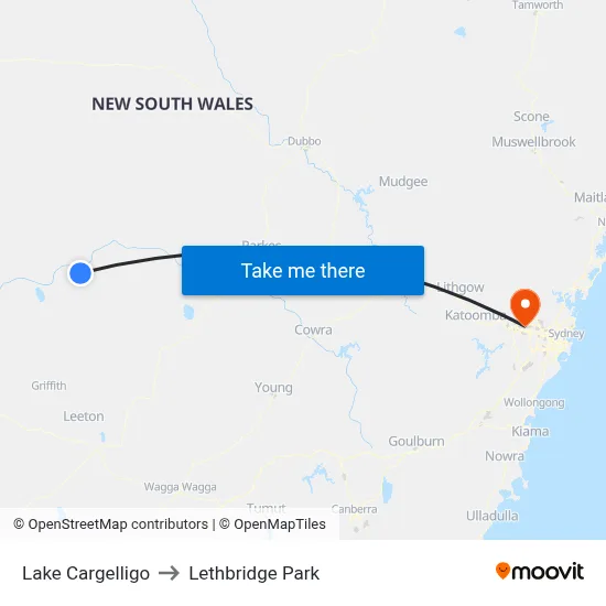 Lake Cargelligo to Lethbridge Park map
