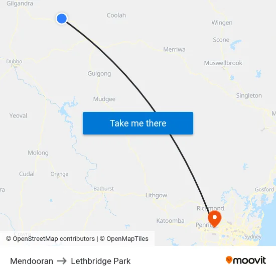 Mendooran to Lethbridge Park map