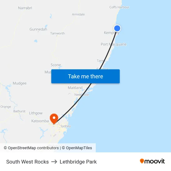 South West Rocks to Lethbridge Park map