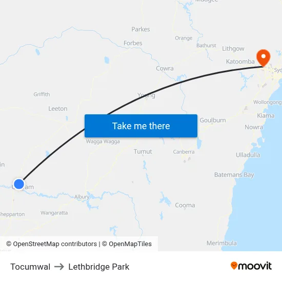 Tocumwal to Lethbridge Park map