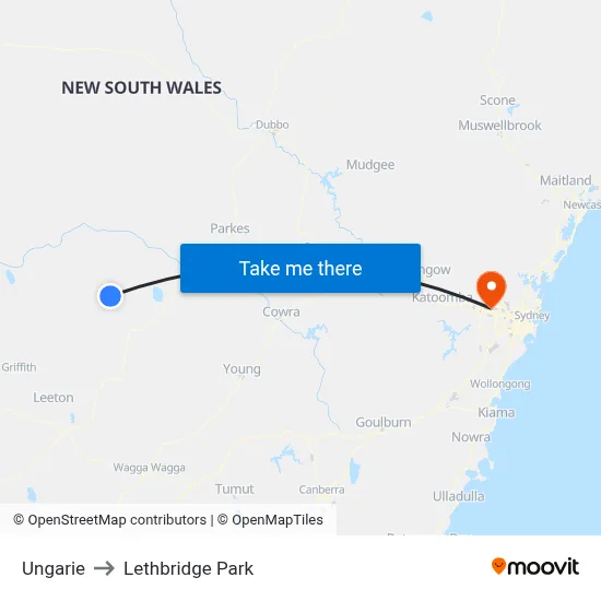 Ungarie to Lethbridge Park map