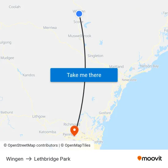 Wingen to Lethbridge Park map