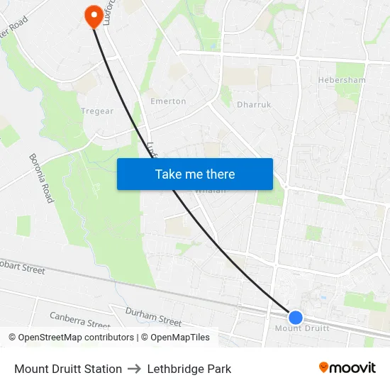 Mount Druitt Station to Lethbridge Park map