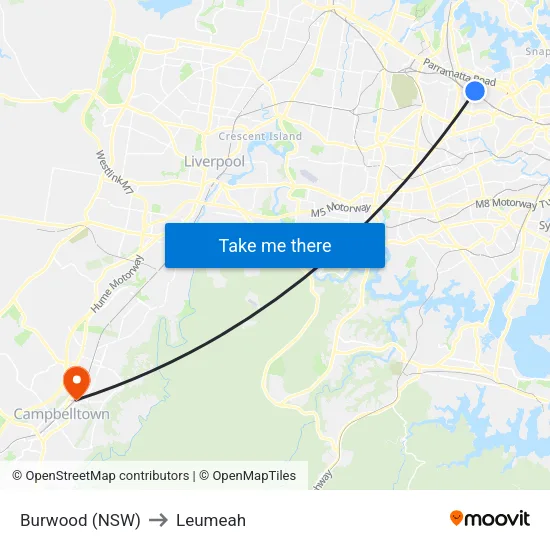 Burwood (NSW) to Leumeah map