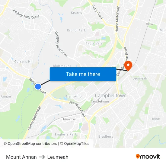 Mount Annan to Leumeah map
