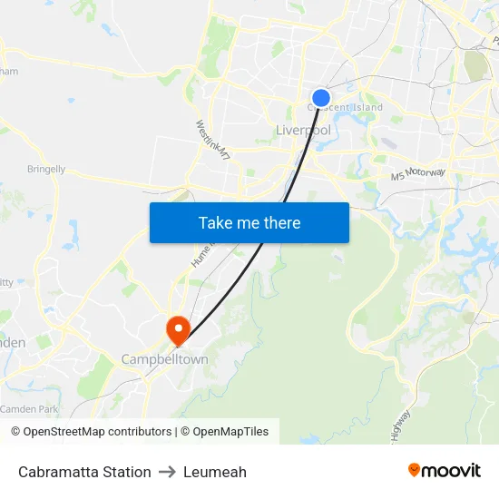 Cabramatta Station to Leumeah map