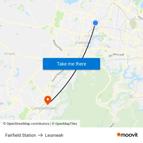 Fairfield Station to Leumeah map