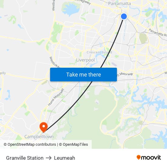 Granville Station to Leumeah map