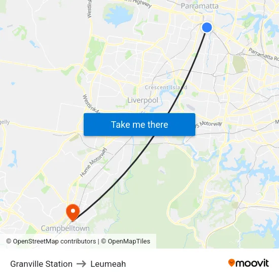 Granville Station to Leumeah map