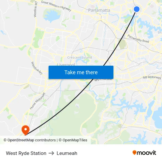 West Ryde Station to Leumeah map