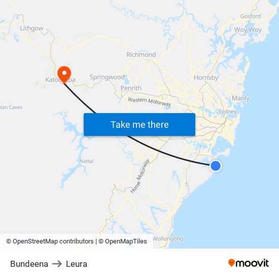 Bundeena to Leura map