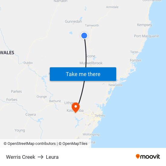 Werris Creek to Leura map