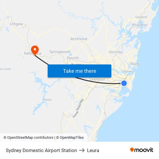 Sydney Domestic Airport Station to Leura with public transportation